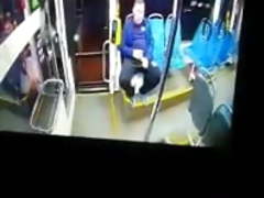 Caught by security cam Old man grandpa is jerking off in bus